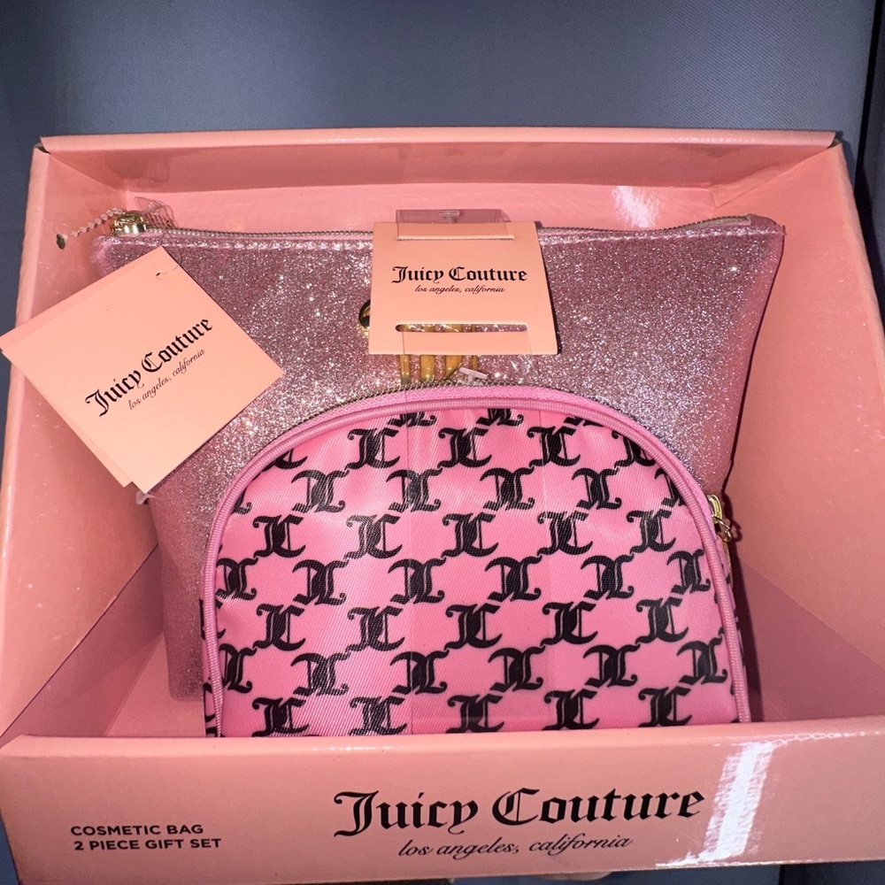 Juicy Couture Set of two Juicy makeup pouches with travel bottle